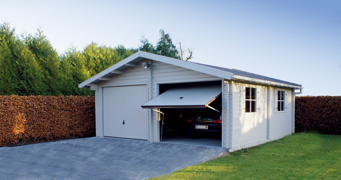 Garage doubla, en bois, bois traité autoclave, portes basculantes