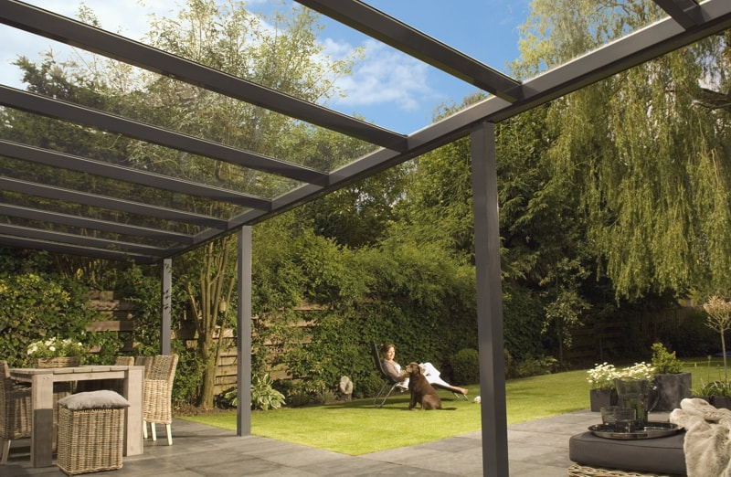 Pergola, couverture de terrasse en aluminium avec toiture en verre